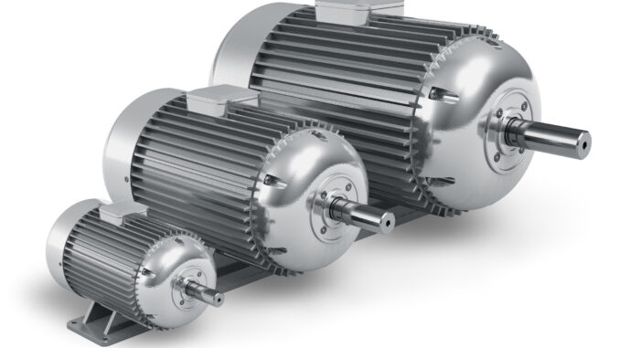 Set of big different industrial electric motors isolated on white background